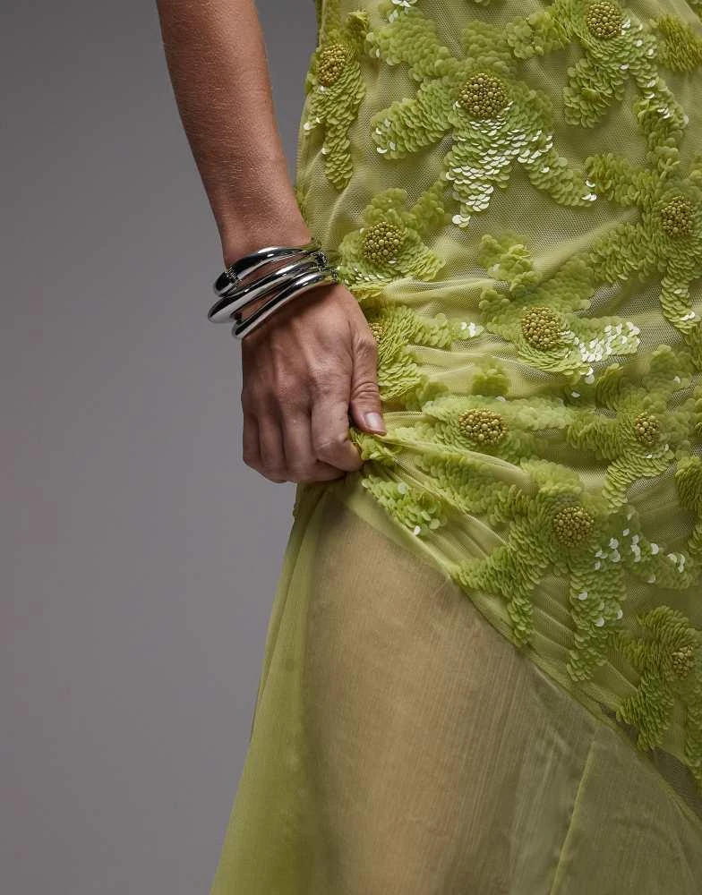 Topshop embellished godet hem cami dress in lime green  On Sale Now with  Up to 65% Off | Discover Exclusive Deals & Savings at BeyondStyle   Authentic Topshop Home|women with Limited-Time