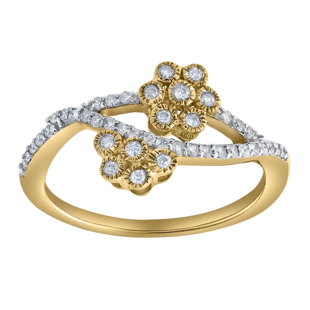 LuvMyJewelry Golden Blossom 0.30 Ct Natural Diamond 10K Gold Ring