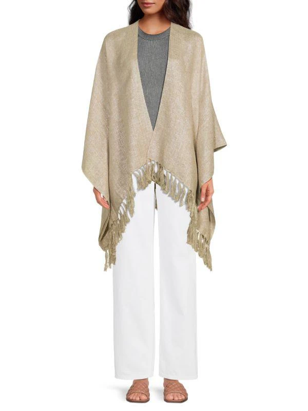 Brunello Cucinelli Metallic Linen-Blend Fringed Ruana 1