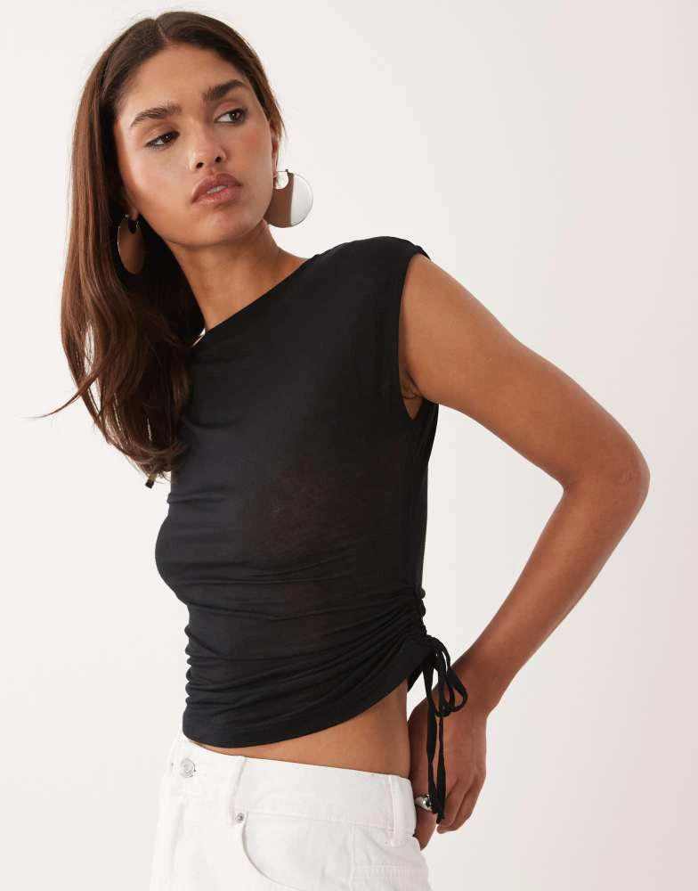 ASOS ASOS DESIGN short sleeve with ruching sheer top in black