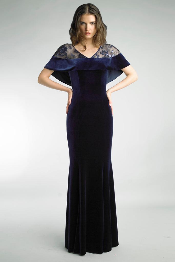 Basix Black Label Capelet Velvet Evening Gown