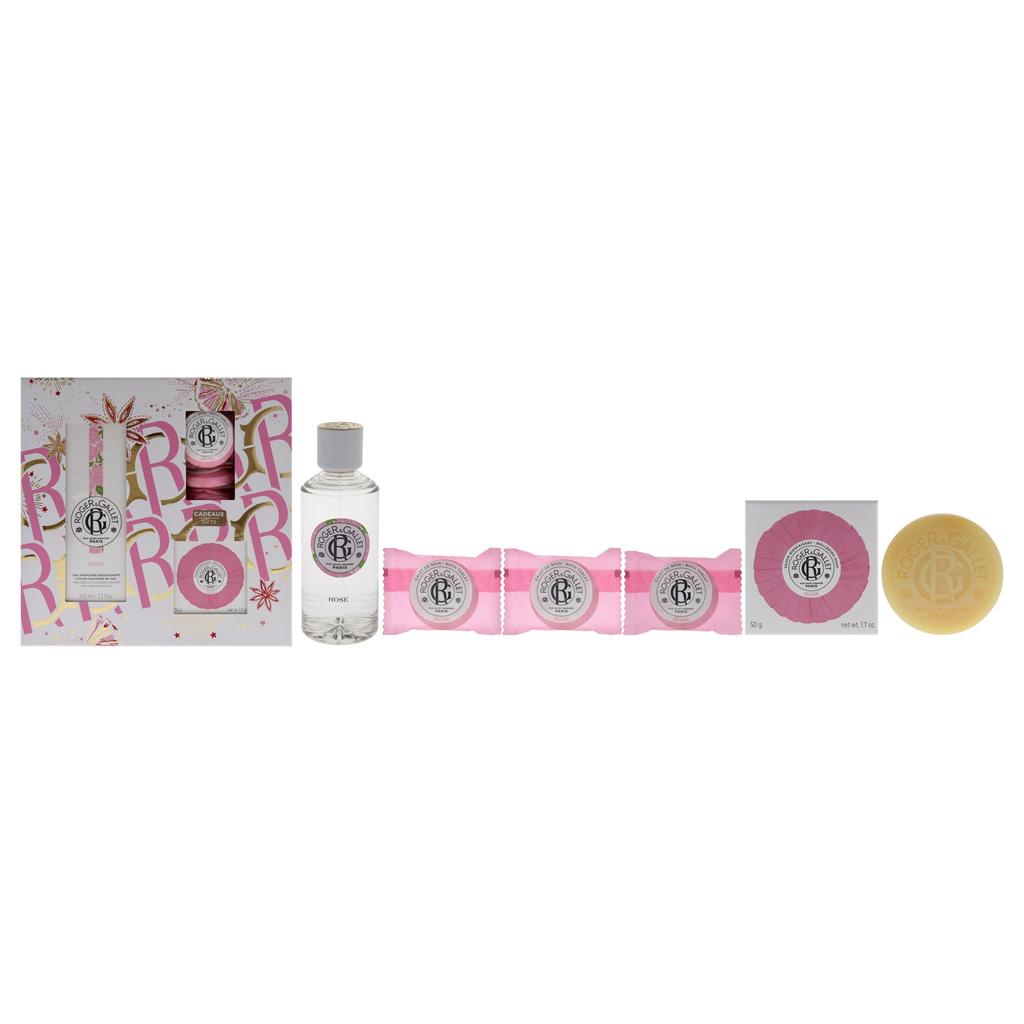 ROGER & GALLET Rose by  for Women - 5 Pc Gift Set 3.3oz Wellbeing Fragrant Water, 3 x 0.88oz Bath Tablets, 1.7oz Wellbeing Soap
