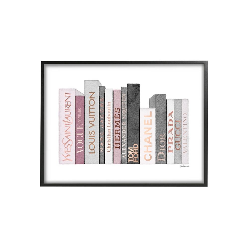 Stupell Industries Fashion Designer Book Stack Pink Gray Watercolor Black Framed Giclee Texturized Art, 11" x 14"