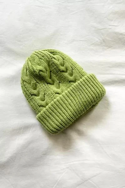 Urban Outfitters Adsum Cable Knit Lime Green Beanie 1