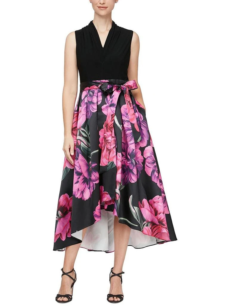 SLNY Womens Floral Print Hi-Low Evening Dress 1
