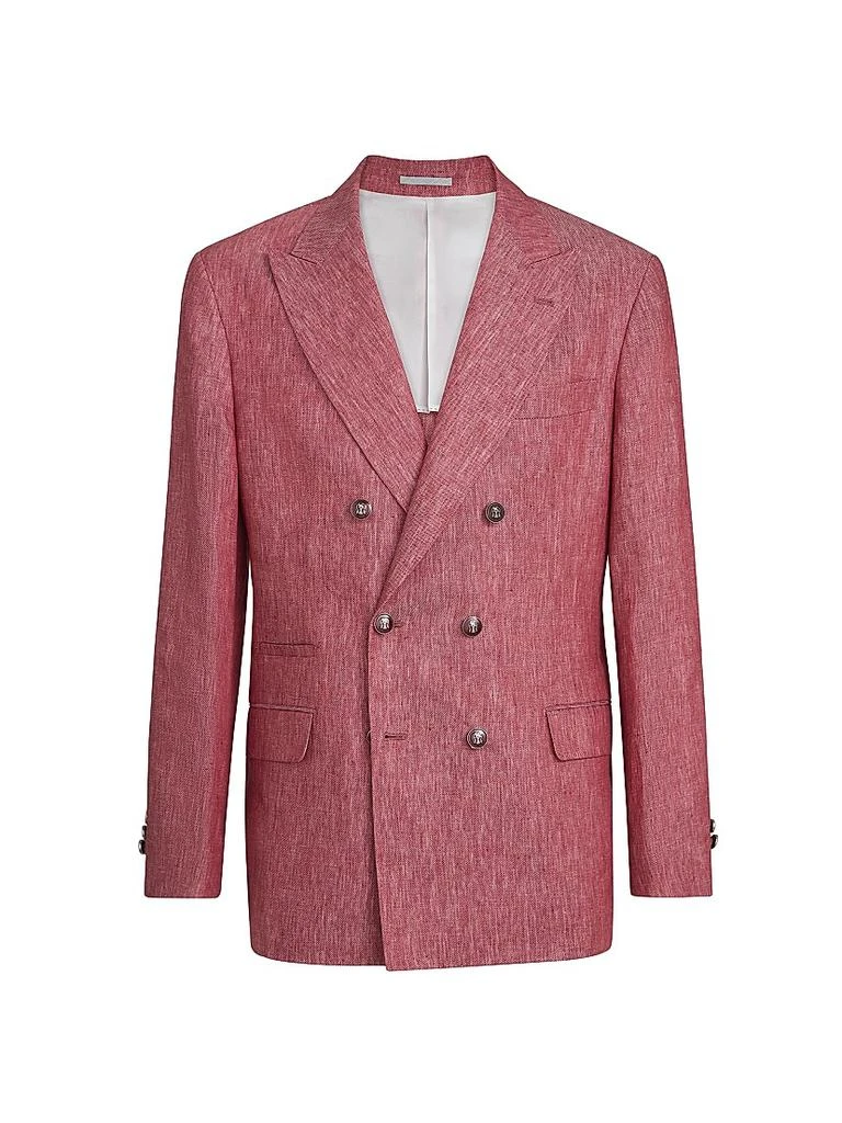 Brunello Cucinelli Linen Denim One and A Half Breasted Deconstructed Blazer with Metal Buttons 2