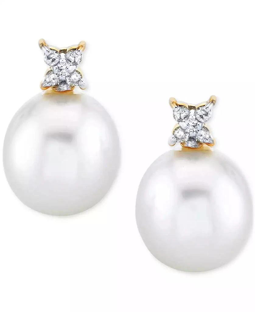 Macy's Cultured Freshwater Pearl (9mm) & Diamond (1/10 ct. t.w.) Stud Earrings in 14k Gold 3