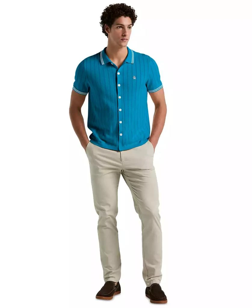 Original Penguin Men's Slim-Fit Drop Needle Button Front Short Sleeve Sweater Polo Shirt 4