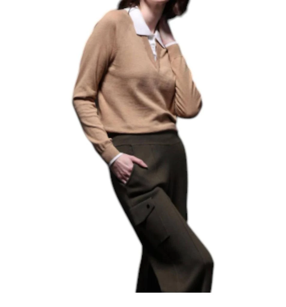 Minnie Rose Minnie Rose - Cotton Cashmere Polo with Collar and Tipping 1