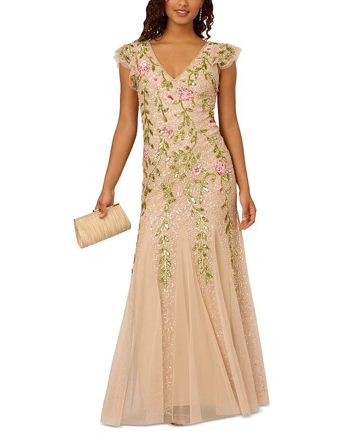 beaded flutter sleeve dress Beaded Midi Dress with Flutter Sleeves 28902 main image 1