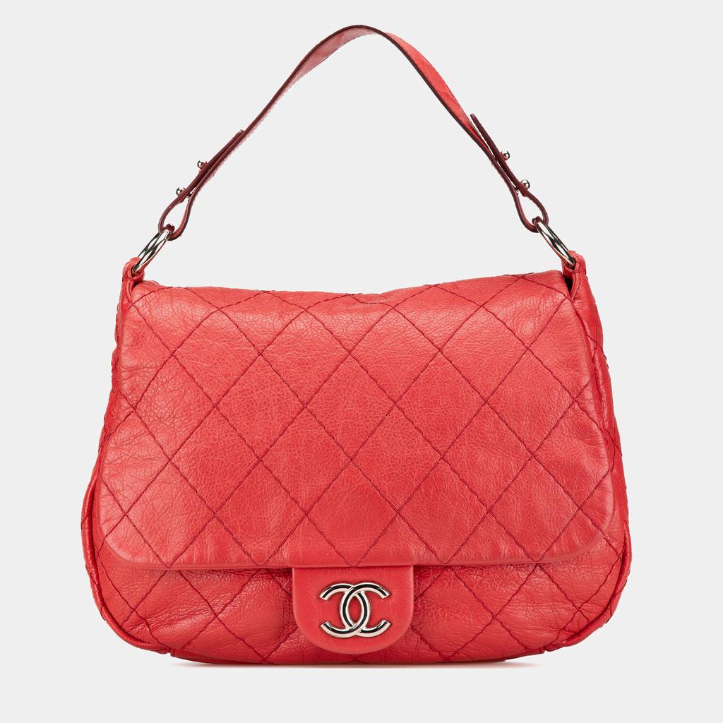 Chanel Chanel Red Large Quilted Aged Calfskin On The Road Flap Bag