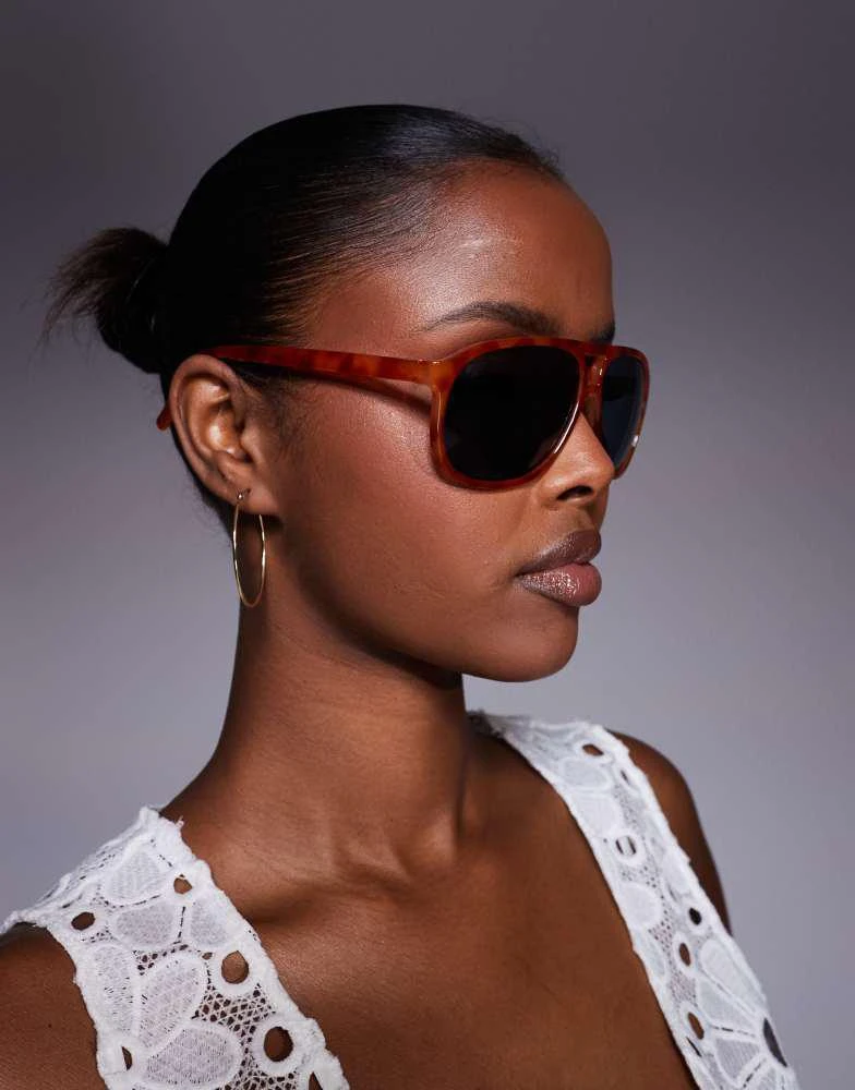 Kaiia Kaiia exclusive thin frame aviator sunglasses in orange tort 2