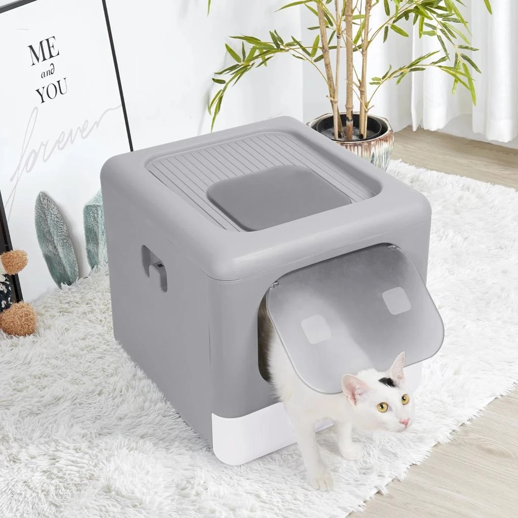 AROPETS Enclosed Foldable Cat Litter Box with Scoop and Sifting Tray, Detachable Design for Easy Cleaning and Front Entry Access 4