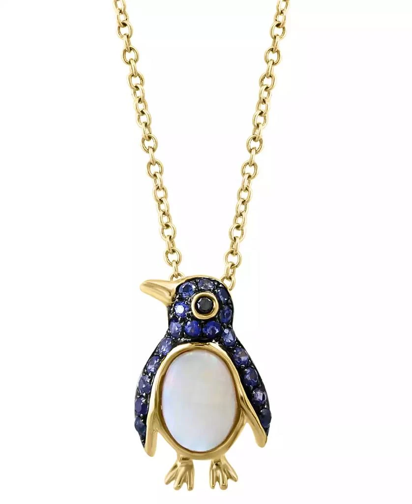 Effy EFFY® Sapphire (1/3 ct. t.w), Opal (1/2 ct. t.w.) 
Black Diamond Accent Penguin 18" Pendant Necklace in 14k Gold 3