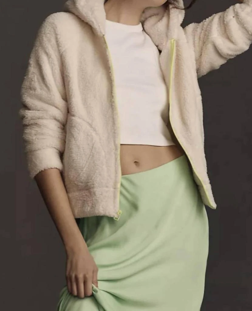 Sundry The Faux Fur Zip Hoodie In Cream/lime 2