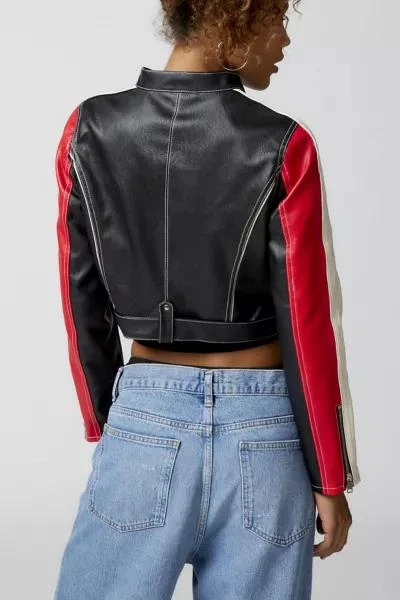 Urban Outfitters UO Jordan Faux Leather Fitted Racer Moto Jacket 6