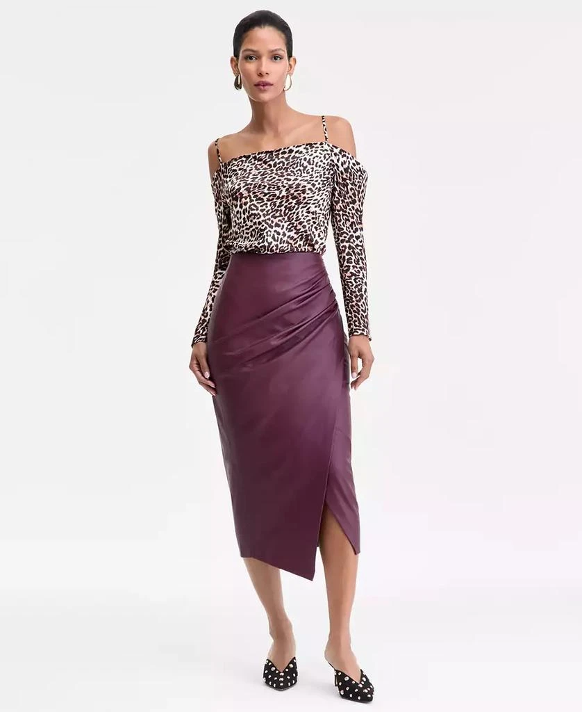 slim fit dress slacks Strapless Faux Leather Dress with Draped Cape main image 1