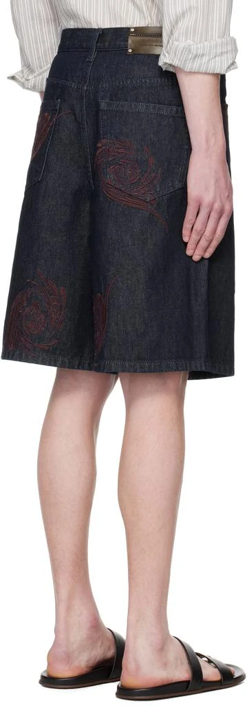 Dries Van Noten Navy Embroidered Pattern Denim Shorts 3
