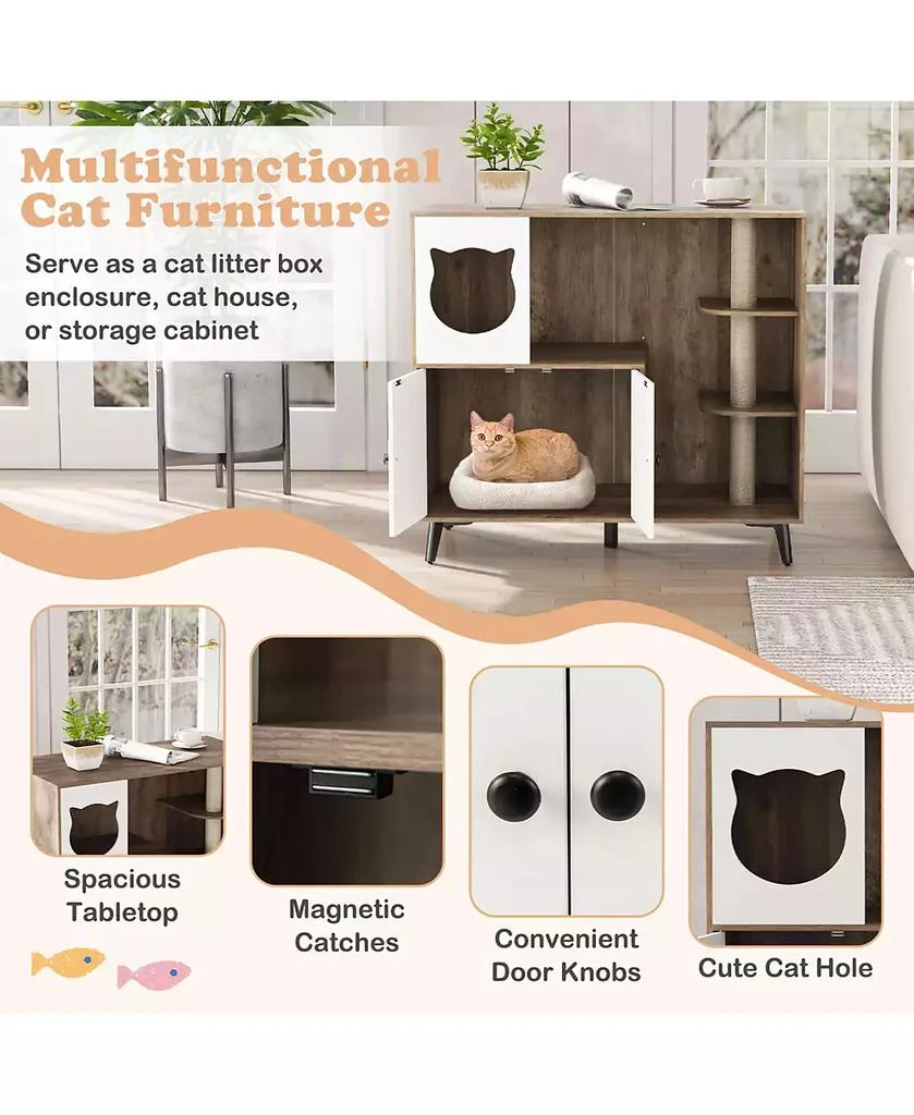 Gymax Cat Litter Box Enclosure 5-in-1 Enlarged Cat Litter Cabinet Furniture 5