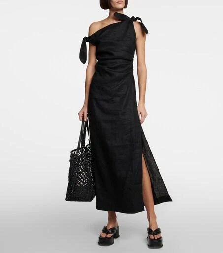 olive green a line dress Adelina | Olive One-Shoulder Maxi Dress With Drape