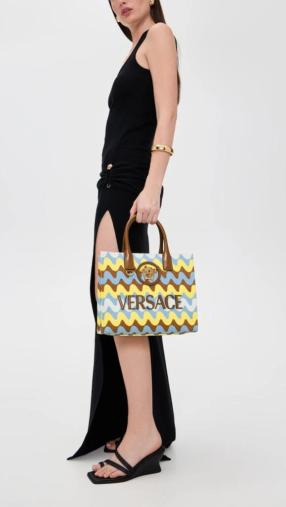 Versace Small Fabric and Lambskin Leather Tote 2
