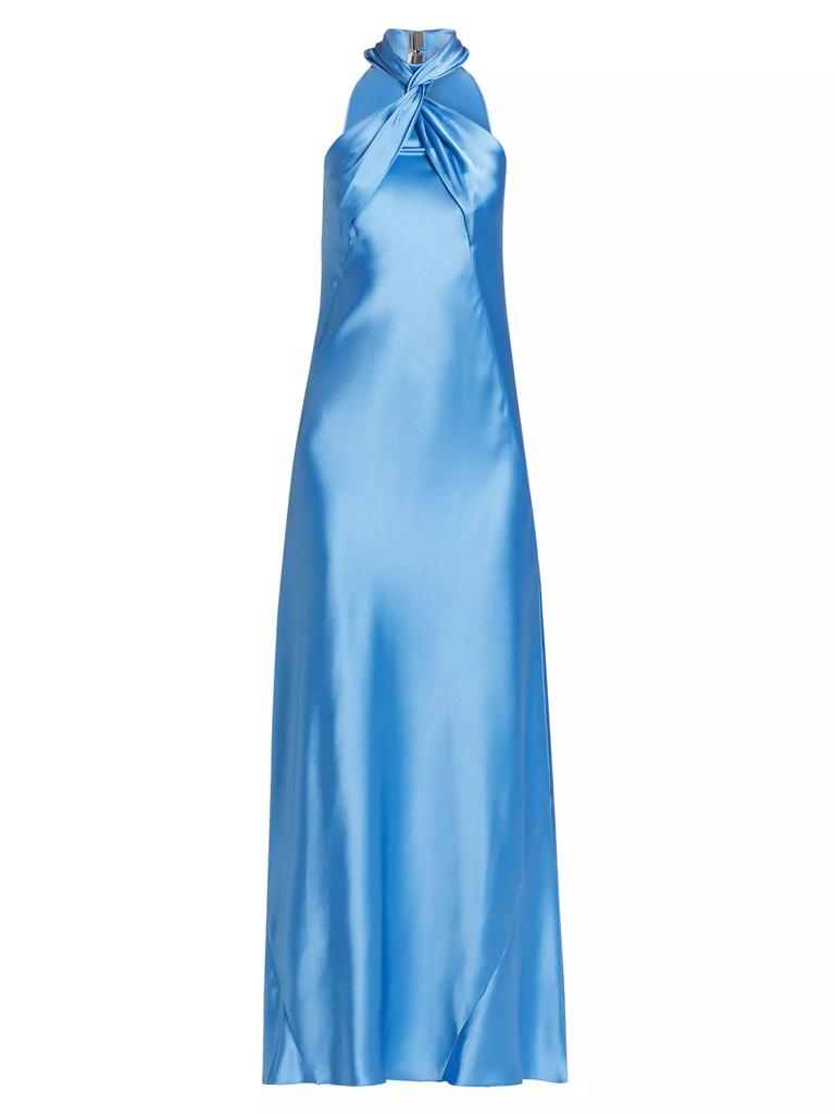 Galvan Portico Satin Twist Halter Gown