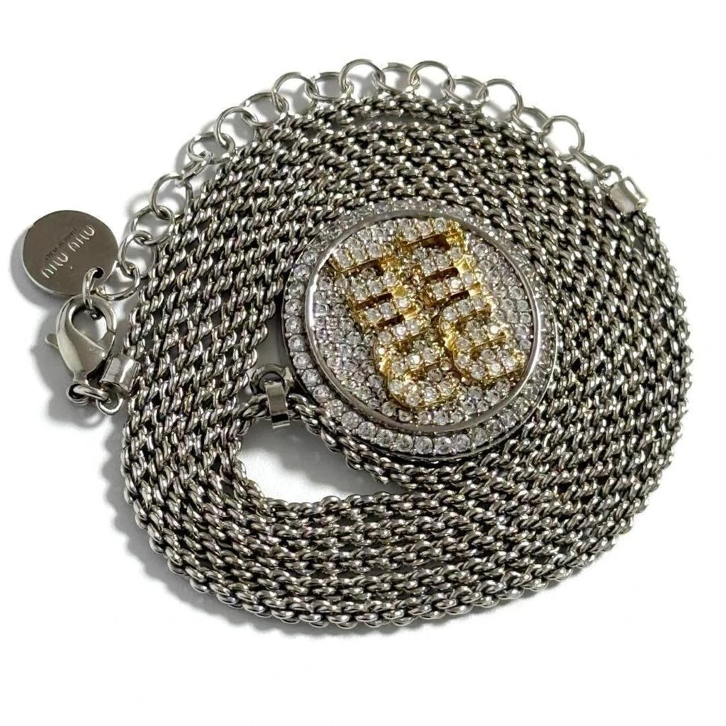 Miu Miu Metal Rhinestone Pendant Necklace (Pre-Owned) 2