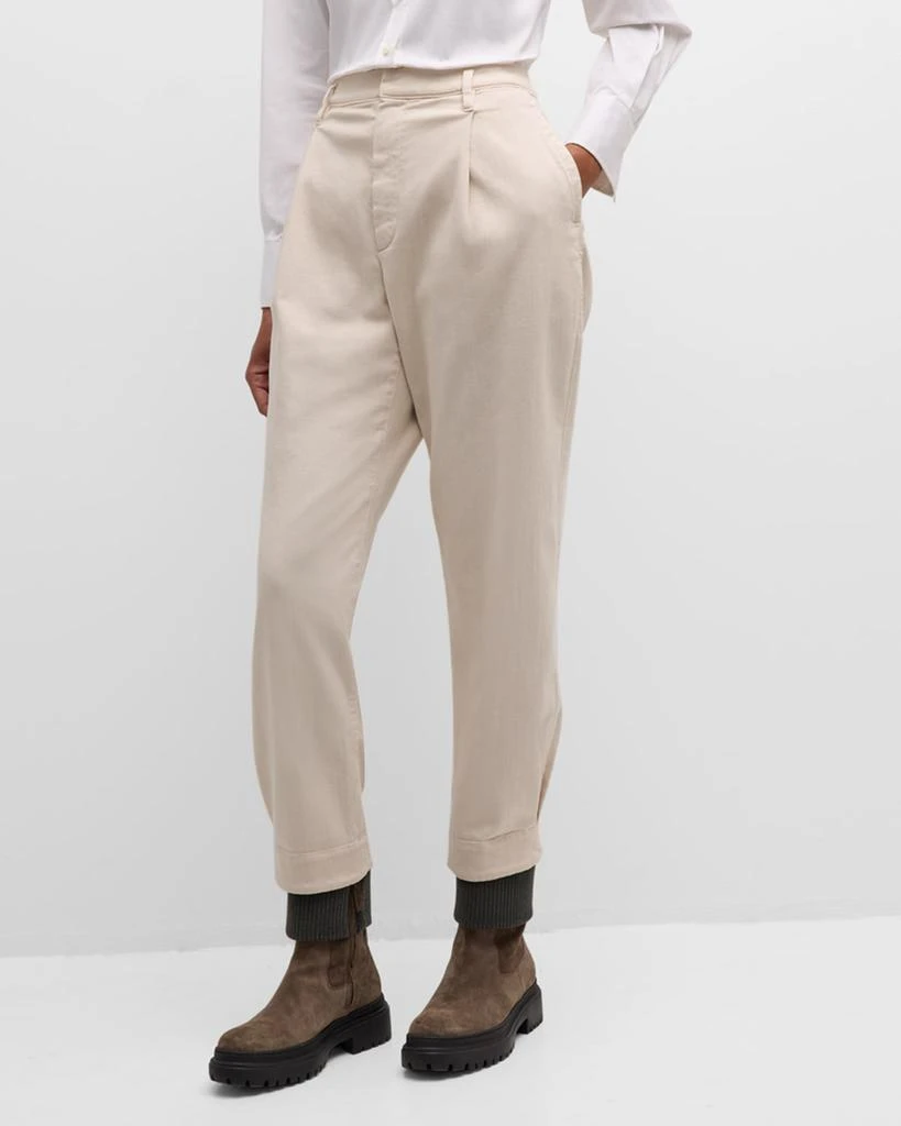 Brunello Cucinelli Pleated Straight-Leg Ankle Cotton Pants With Monili Belt Loop 2
