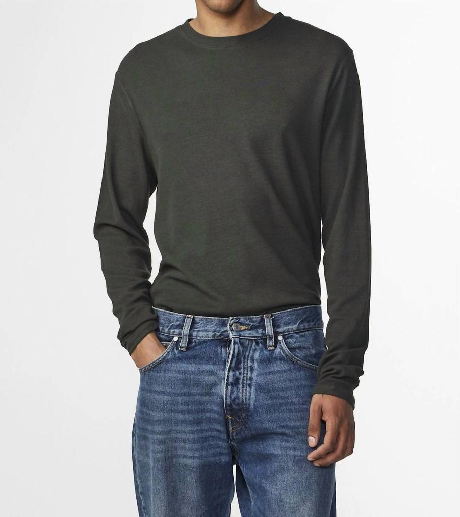 NN07 Clive Waffle Knit Tee In Dark Army