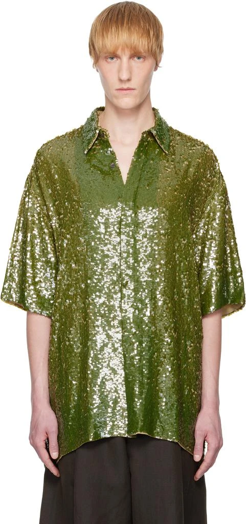 Dries Van Noten Khaki Sequin Shirt 1