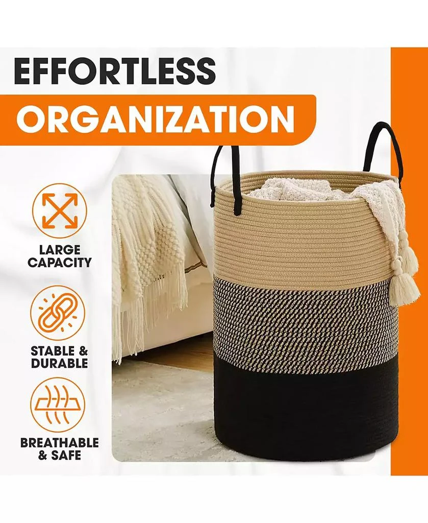 Cheer Collection Large Laundry Hamper (15" x 19.7") - 3 Tone Black/Gray/Tan 3