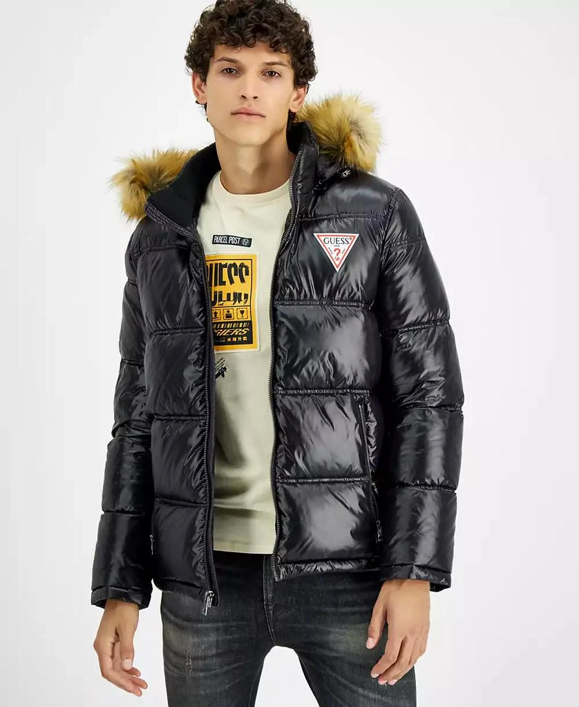 GUESS Men's Puffer Jacket With Faux Fur Hood 1