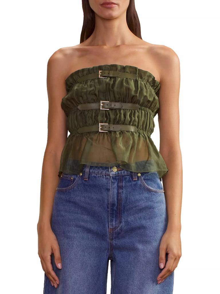 Cynthia Rowley Silk Buckle-Strap Smock Top