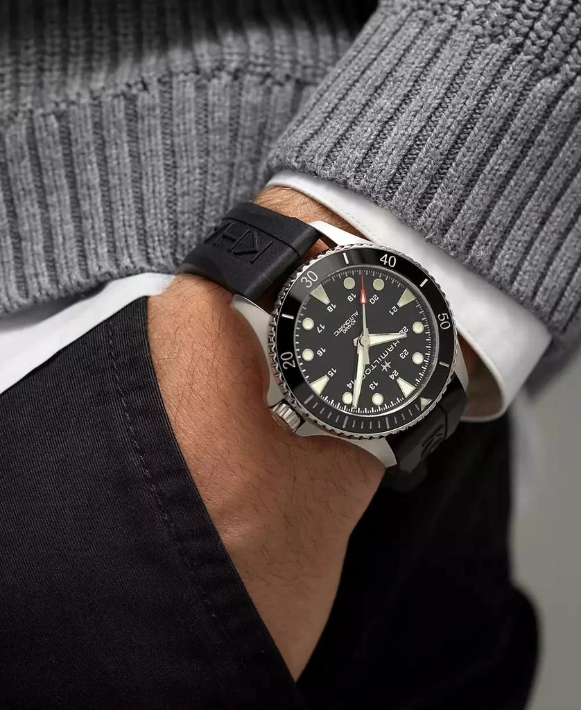 Hamilton Men's Swiss Automatic Khaki Navy Scuba Black Rubber Strap Watch 43mm 5