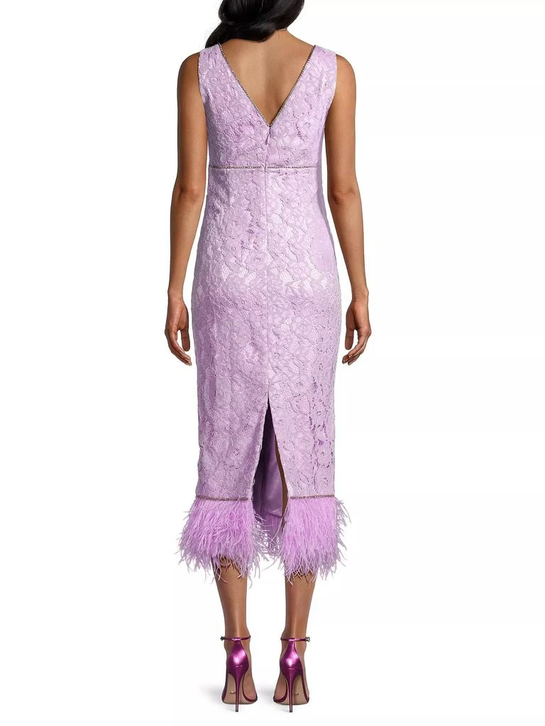 Likely Marino Floral Lace Feather-Trimmed Midi-Dress 5