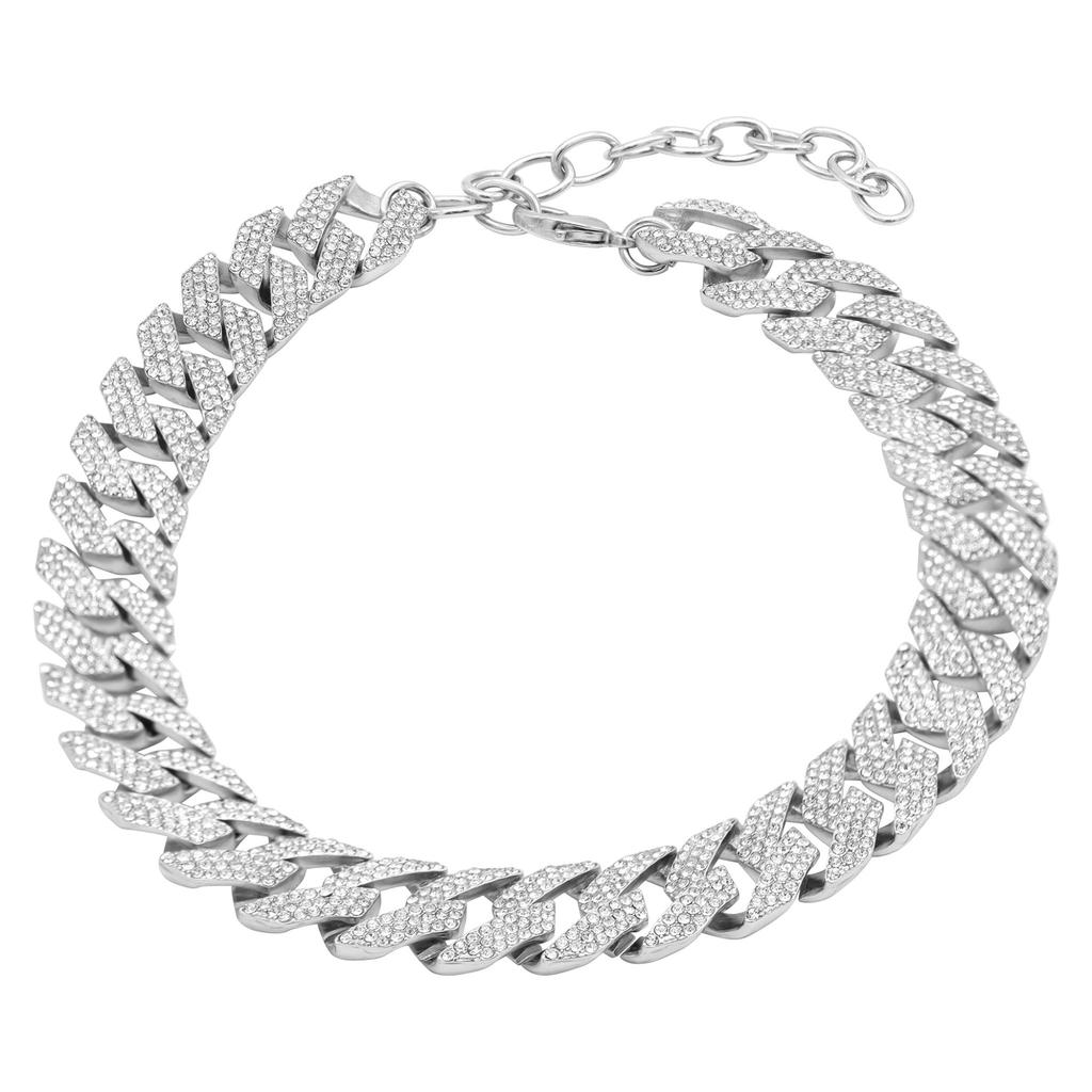 Adornia Edgy Cuban Crystal Adjustable Choker Chain Necklace silver