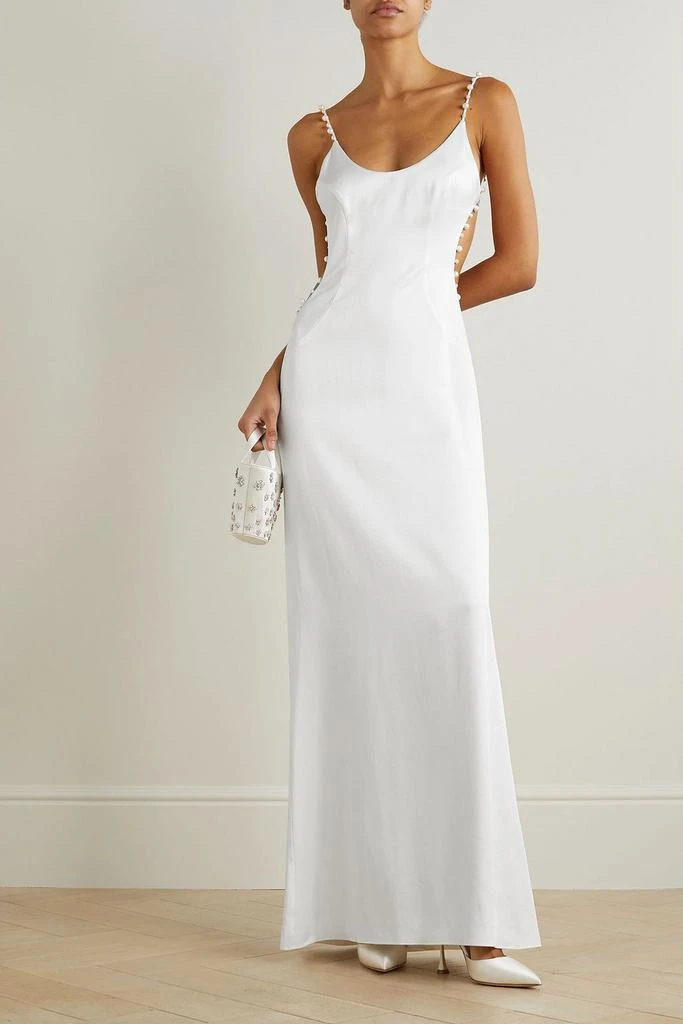 GALVAN  LONDON Cove open-back pearl-embellished satin maxi dress 2
