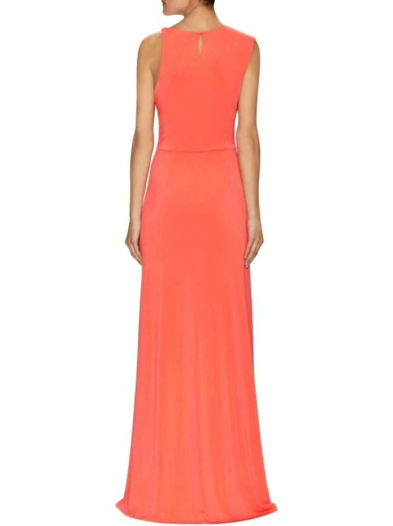 Halston Heritage Jersey Front Twist Faux Wrap Long Dress In Orange 2