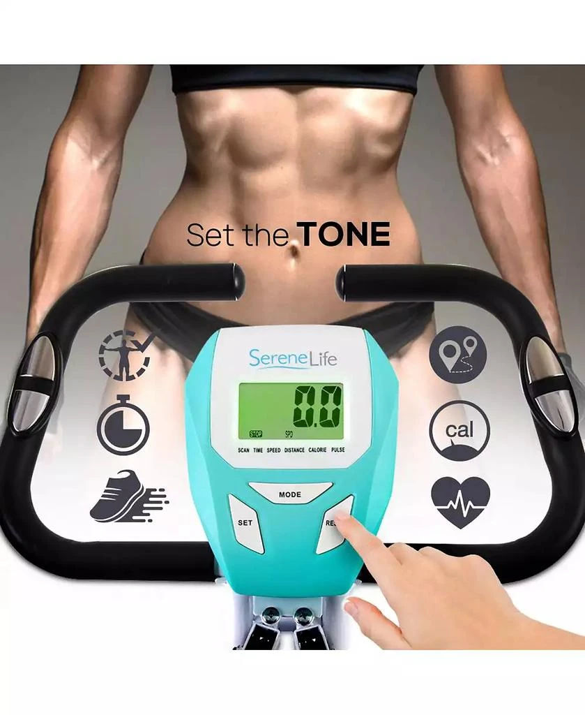 SereneLife Folding Digital Exercise Bike with Pulse Monitor and Resistance Bands 3