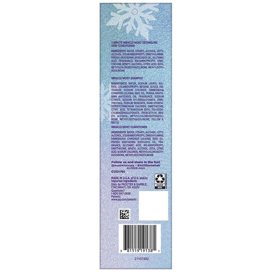 Aussie Miracle Moist Shampoo, Conditioner, Detangler Holiday Pack Avocado & Jojoba Oil 4