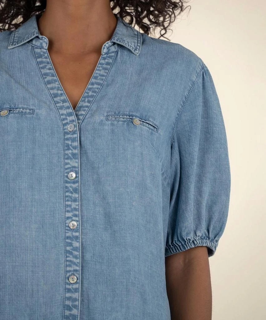 KUT from the Kloth Harriet Short Balloon Sleeve Blouse In Med Wash 4