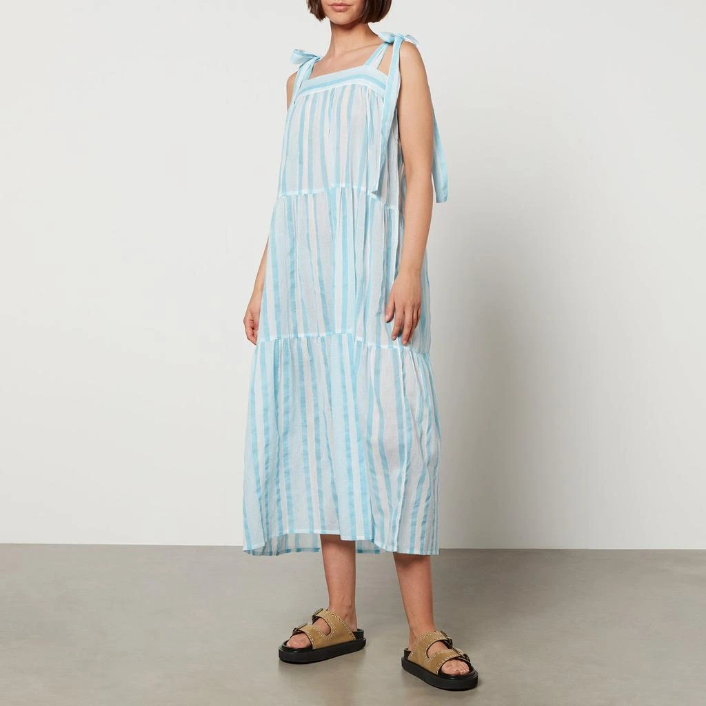 SZ Blockprints SZ Blockprints Winslow Striped Cotton-Gauze Midi Dress 1