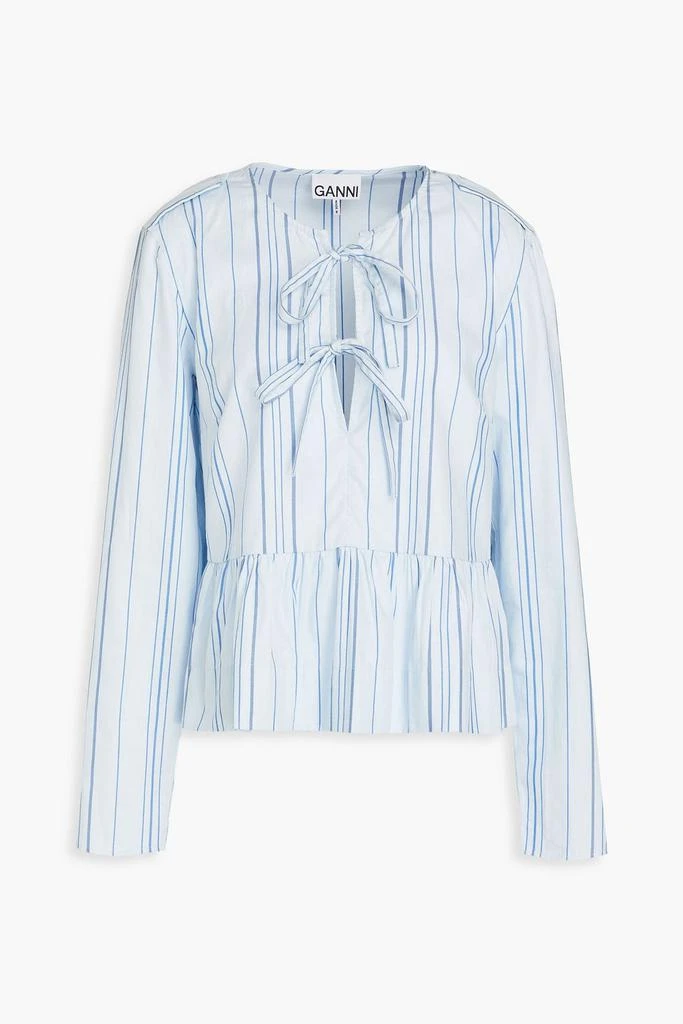 Ganni Tie-front striped cotton-jacquard top
