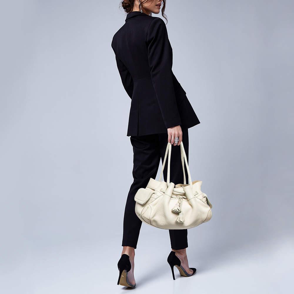 Cole Haan Cole Haan Off White Leather Village Drawstring Shoulder Bag