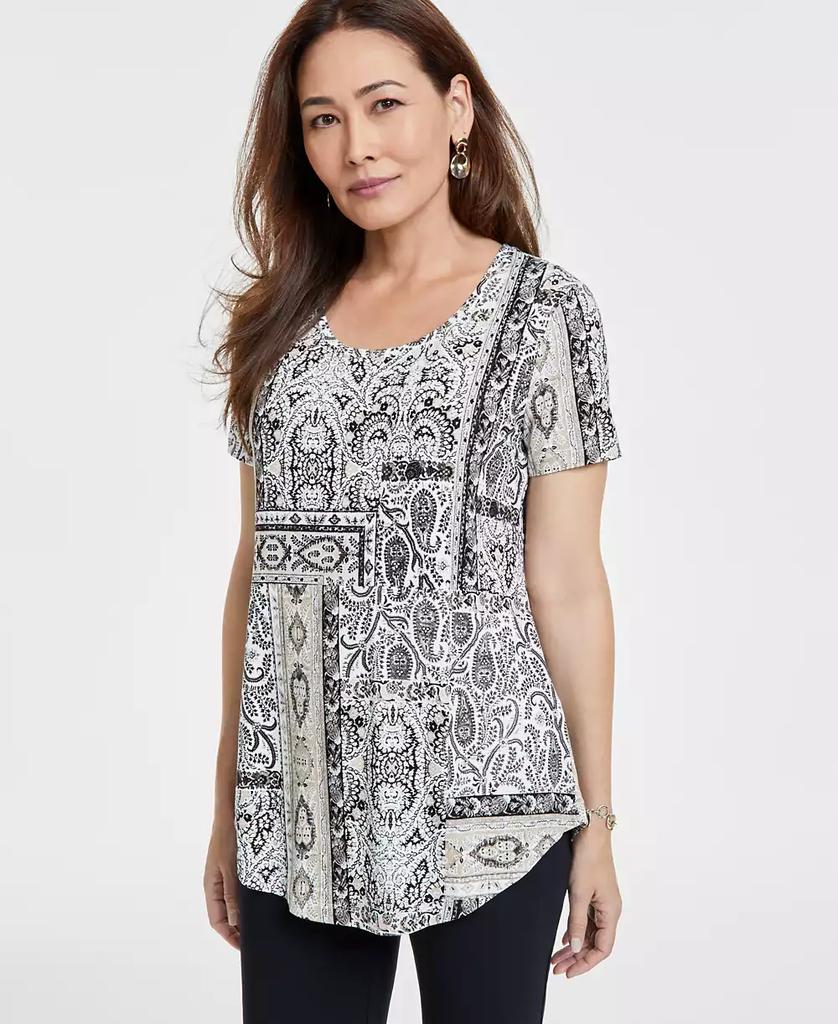 JM Collection Women's Printed Scoop-Neck Short-Sleeve Top, Exclusively at Macy's