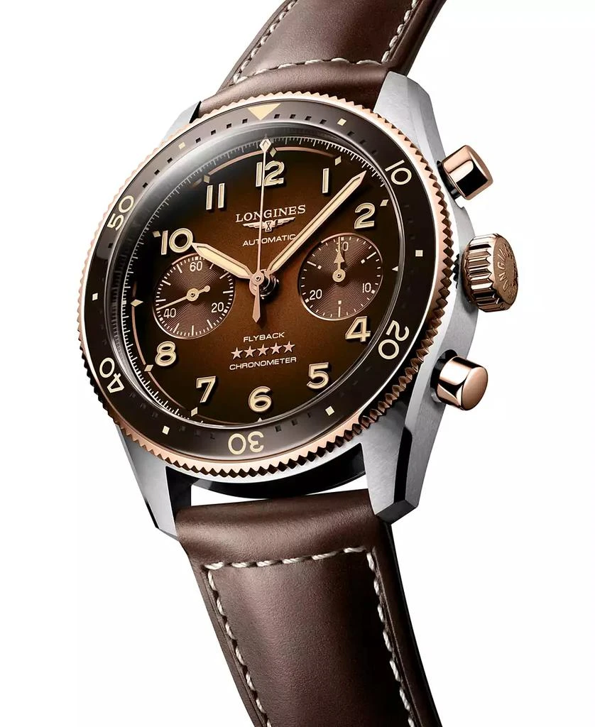Longines Men's Swiss Automatic Chronograph Spirit Flyback Brown Leather Strap Watch 42mm 2