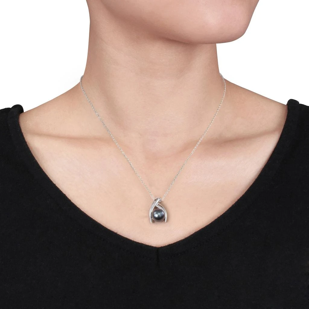 Mimi & Max 9.5-10mm Black Tahitian Pearl Crisscross Necklace in Sterling Silver 2