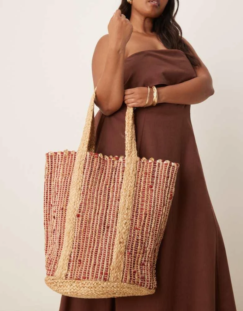 ASOS ASOS DESIGN premium striped straw jute tote bag in multi 4
