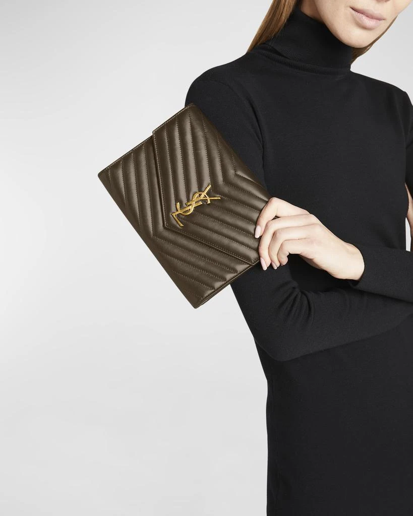 Yves Saint Laurent YSL Monogram Flap Clutch Bag in Smooth Leather 5