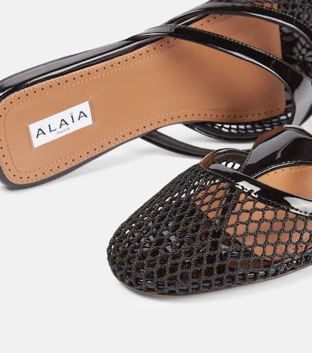 Alaïa Infradito fishnet leather-trimmed mules 36 - Slippers